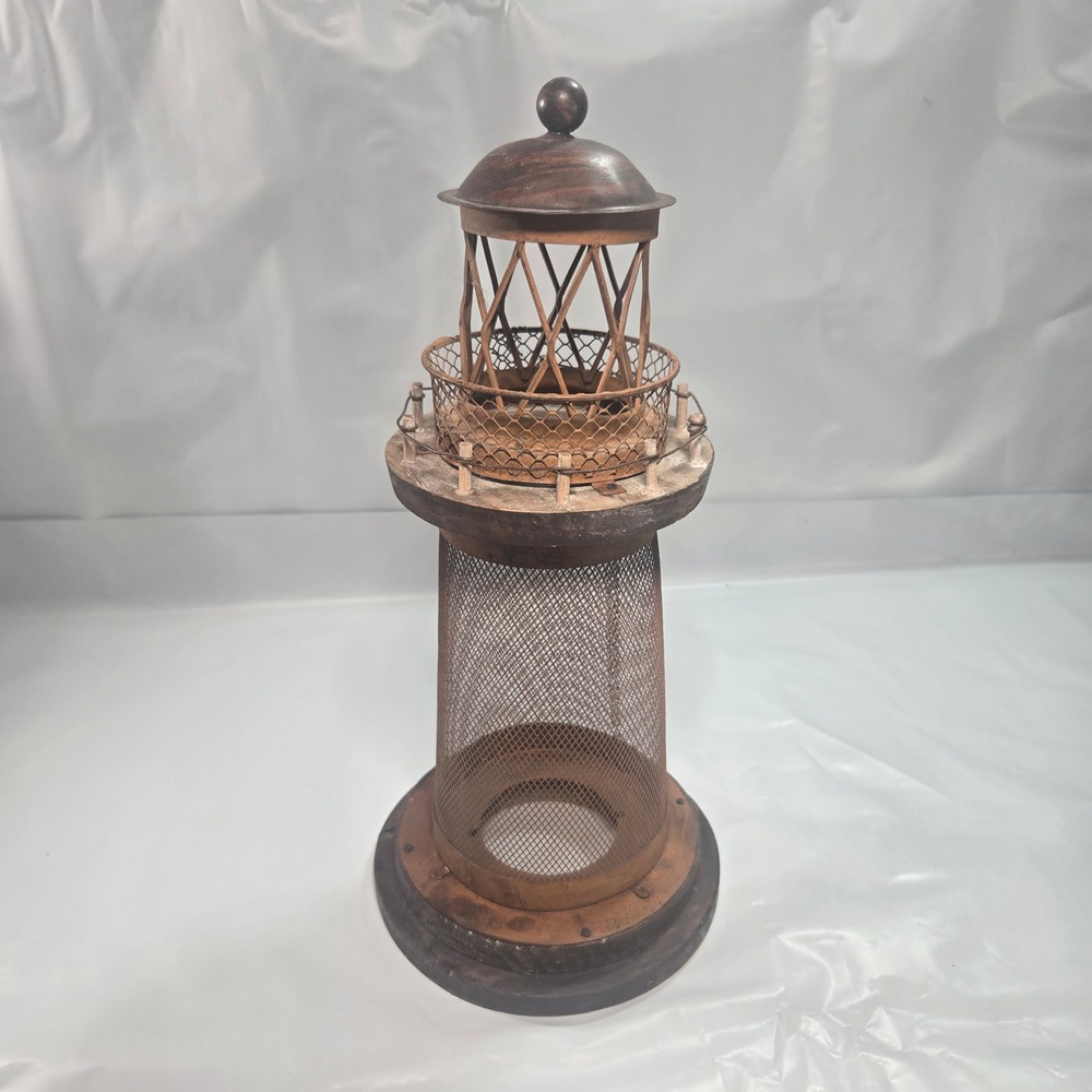 Rustic Wood Metal Lighthouse Decorative Nautical Tea Light Candle Holder Lantern
